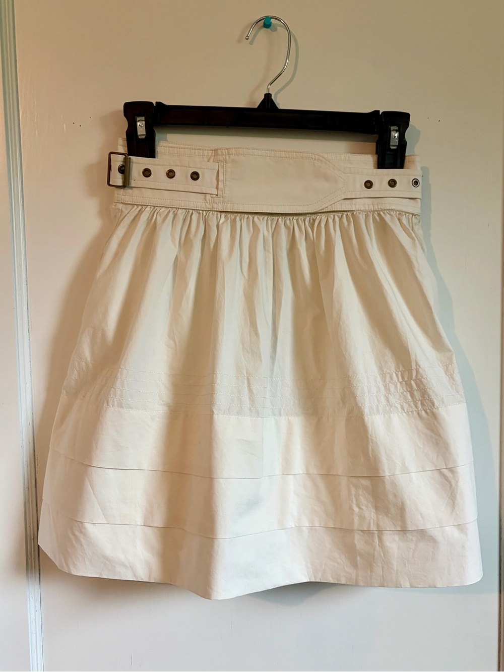 Unsubscribed White A-Line Skirt with Belted Waist - 0